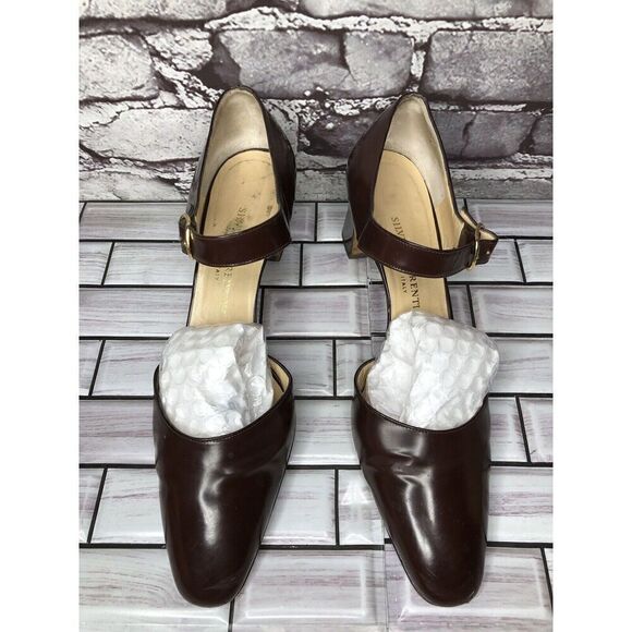 Silvia Florentina Brown Patent Leather Mary Jane Strap Heels Women Sz 9M US/40EU - Picture 11 of 16
